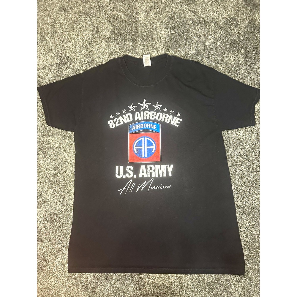 82nd Airborne Division US Army T Shirt Mens L Gildan Military Paratrooper Black